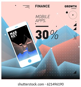 Vector illustration Mobile apps Digital Marketing. Smart phone and Apps Poster. 3d and Dynamic design illustration. Design Template for Internet Business.