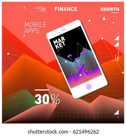 Vector illustration Mobile apps Digital Marketing. Smart phone and Apps Poster. 3d and Dynamic design illustration. Design Template for Internet Business.