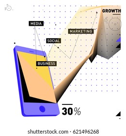 Vector illustration Mobile apps Digital Marketing. Smart phone and Apps Poster. 3d and Dynamic design illustration. Design Template for Internet Business.