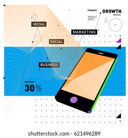 Vector illustration Mobile apps Digital Marketing. Smart phone and Apps Poster. 3d and Dynamic design illustration. Design Template for Internet Business.