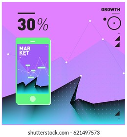 Vector illustration Mobile apps Digital Marketing. Smart phone and Apps Poster. 3d and Dynamic design illustration. Design Template for Internet Business.