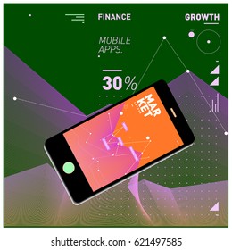 Vector illustration Mobile apps Digital Marketing. Smart phone and Apps Poster. 3d and Dynamic design illustration. Design Template for Internet Business.