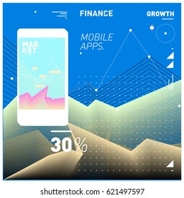 Vector illustration Mobile apps Digital Marketing. Smart phone and Apps Poster. 3d and Dynamic design illustration. Design Template for Internet Business.