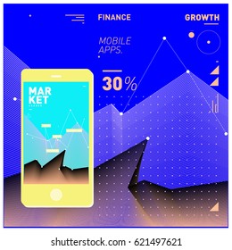 Vector illustration Mobile apps Digital Marketing. Smart phone and Apps Poster. 3d and Dynamic design illustration. Design Template for Internet Business.