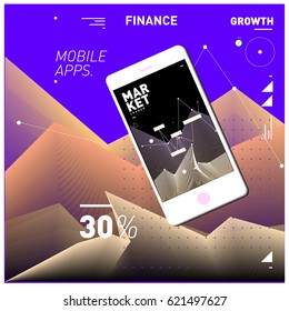 Vector illustration Mobile apps Digital Marketing. Smart phone and Apps Poster. 3d and Dynamic design illustration. Design Template for Internet Business.