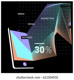 Vector illustration Mobile apps Digital Marketing. Smart phone and Apps Poster. 3d and Dynamic design illustration. Design Templates for Internet Business.