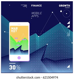 Vector illustration Mobile apps Digital Marketing. Smart phone and Apps Poster. 3d and Dynamic design illustration. Design Templates for Internet Business.