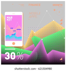 Vector illustration Mobile apps Digital Marketing. Smart phone and Apps Poster. 3d and Dynamic design illustration. Design Templates for Internet Business.