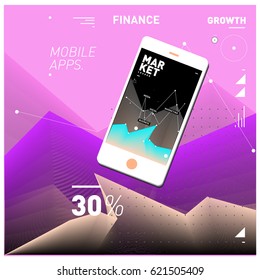 Vector illustration Mobile apps Digital Marketing. Smart phone and Apps Poster. 3d and Dynamic design illustration. Design Templates for Internet Business.