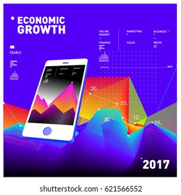 Vector illustration Mobile apps Digital Marketing. Smart phone and Apps Poster. 3d and Dynamic design illustration. Design Templates for Internet Business.