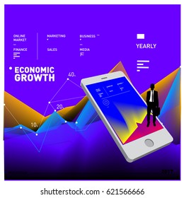 Vector illustration Mobile apps Digital Marketing. Smart phone and Apps Poster. 3d and Dynamic design illustration. Design Templates for Internet Business.