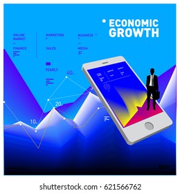 Vector illustration Mobile apps Digital Marketing. Smart phone and Apps Poster. 3d and Dynamic design illustration. Design Templates for Internet Business.