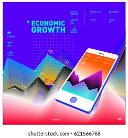 Vector illustration Mobile apps Digital Marketing. Smart phone and Apps Poster. 3d and Dynamic design illustration. Design Templates for Internet Business.
