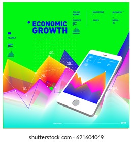 Vector illustration Mobile apps Digital Marketing. Smart phone and Apps Poster. 3d and Dynamic design illustration. Design Templates for Internet Business.