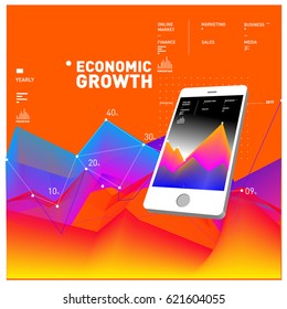 Vector illustration Mobile apps Digital Marketing. Smart phone and Apps Poster. 3d and Dynamic design illustration. Design Templates for Internet Business.