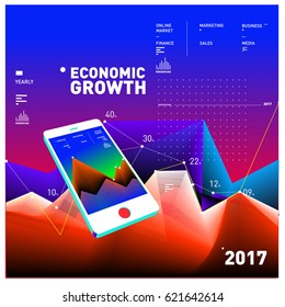Vector illustration Mobile apps Digital Marketing. Smart phone and Apps Poster. 3d and Dynamic design illustration. Design Templates for Internet Business.