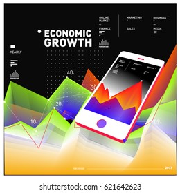 Vector illustration Mobile apps Digital Marketing. Smart phone and Apps Poster. 3d and Dynamic design illustration. Design Templates for Internet Business.