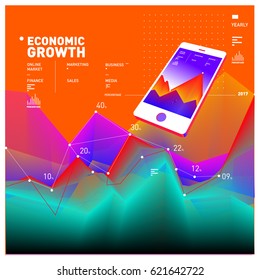 Vector illustration Mobile apps Digital Marketing. Smart phone and Apps Poster. 3d and Dynamic design illustration. Design Templates for Internet Business.