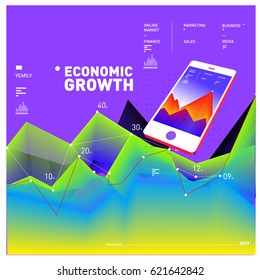 Vector illustration Mobile apps Digital Marketing. Smart phone and Apps Poster. 3d and Dynamic design illustration. Design Templates for Internet Business.