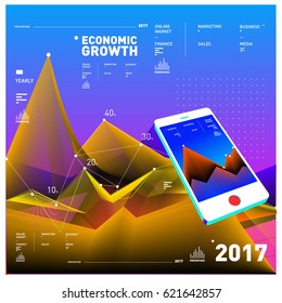 Vector illustration Mobile apps Digital Marketing. Smart phone and Apps Poster. 3d and Dynamic design illustration. Design Templates for Internet Business.