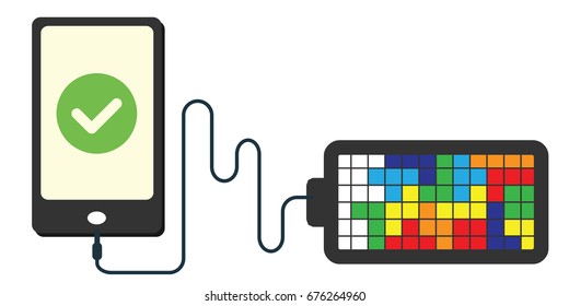 vector illustration for mobile battery charging concept with colorful blocks structure