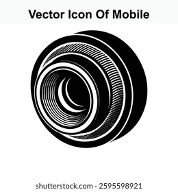 Vector Illustration of a Mobile Camera Lens Icon in Black and White Graphic Design Style