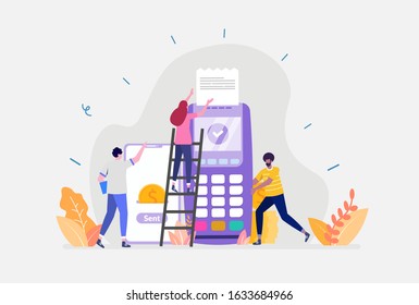 Vector Illustration, Mobile Payment Concept, Showing how user pay transaction and withdrawal using mobile phone, Suitable for landing page, ui, web, App intro card, editorial, flyer,and banner