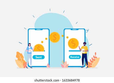 Vector Illustration, Mobile Payment Concept, Showing how user pay transaction and withdrawal using mobile phone, Suitable for landing page, ui, web, App intro card, editorial, flyer,and banner