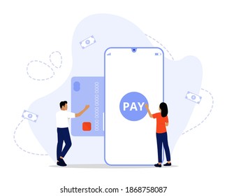 Vector Illustration, Mobile Payment Concept, Showing how user pay transaction and withdrawal using mobile phone, Suitable for landing page, ui, web, App intro card, editorial, flyer, and banner
