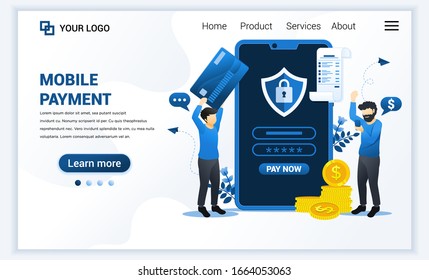 Vector illustration of Mobile payment or money transfer concept with men making payment transaction. Modern flat web landing page template design for website and mobile website. flat cartoon style