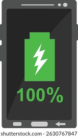 conceito de bateria 100% carregada do telefone celular ilustração vetorial