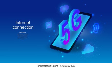 Vector illustration of a mobile phone with a 5G internet connection sign. Science, futuristic, web, network concept, communications, high technology. ESP 10