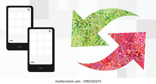 vector illustration of mobile phone app and exchanging arrows for transactions 