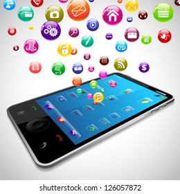 vector illustration of Mobile Phone Application coming out of screen