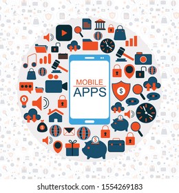 vector illustration of Mobile Phone Application coming out of screen