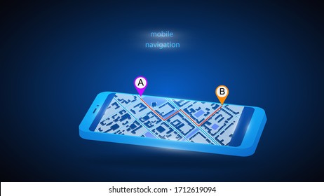 Vector illustration of a mobile phone with an application for mobile navigation.  Science, futuristic, web, network concept, communications, high technology. EPS 10.