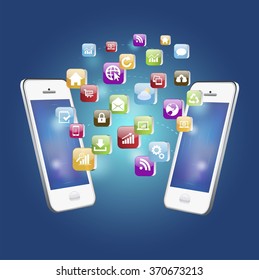 vector illustration of Mobile Phone Application coming out of screen