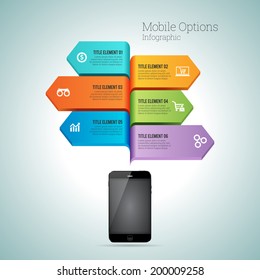 Vector illustration of mobile phone arrow option infographic element.