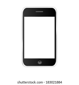 vector illustration of a mobile phone in black with white screen on white background