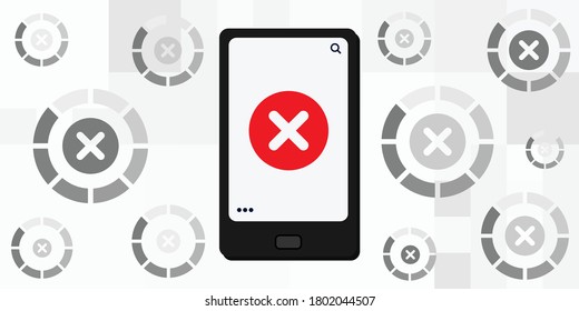 vector illustration of mobile phone and blocking cross symbols for restricted contend download