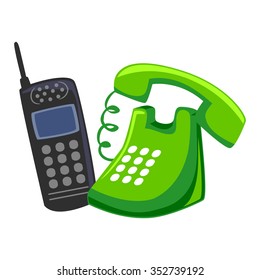 Vector Illustration Of Mobile Phone And Chord Telephone