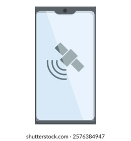 Vector illustration of a mobile phone displaying a satellite connectivity symbol