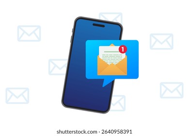 vector illustration of Mobile Phone with Email Notification and Message Icon 