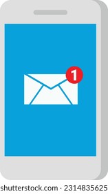 Vector illustration of a mobile phone with an envelope icon with unread message notification. Email and SMS.