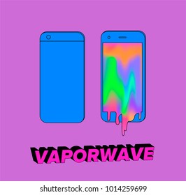 Vector illustration of mobile phone with fluoriscent stains dripping from the screen. 