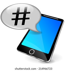 Vector illustration of mobile phone with hashtag speech bubble