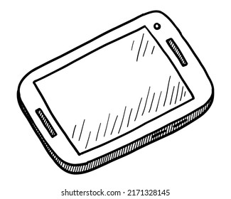 ILUSTRACIÓN VECTORIAL DE UN TELÉFONO MÓVIL AISLADO EN UN FONDO BLANCO. DIBUJO A MANO