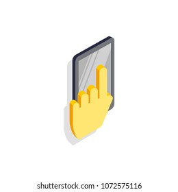 vector illustration mobile phone in isometric with hand on white background
