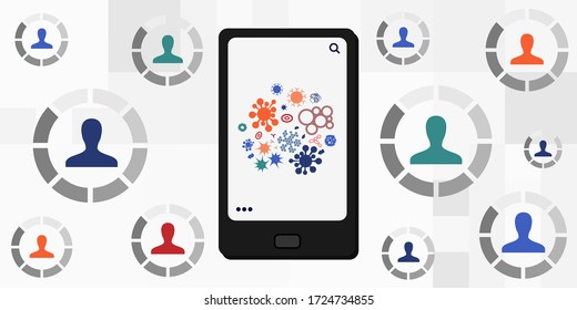 vector illustration of mobile phone and people profiles symbols for distant diagnostics and telemedicine