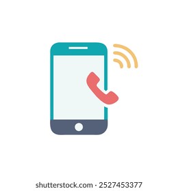 Vektorgrafik eines Mobiltelefons mit einem Klingelsymbol, in der Kommunikations- und Technologiekonzepte hervorgehoben werden. Ideal für Projekte im Bereich digitale Kommunikation und Mobiltechnologie.